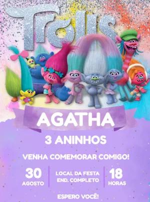 Convite de Aniversário Trolls com Personagens para Editar Online