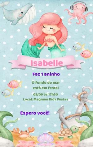 Convite Aniversário Sereia Fundo do Mar para Editar Online