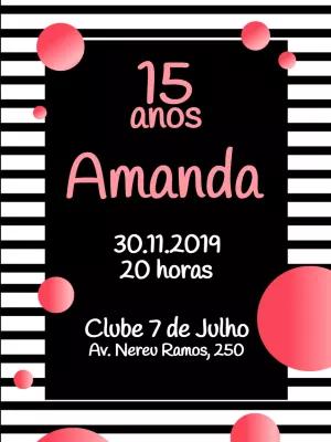 Convite 15 Anos Moderno Preto e Rosa para Editar Online