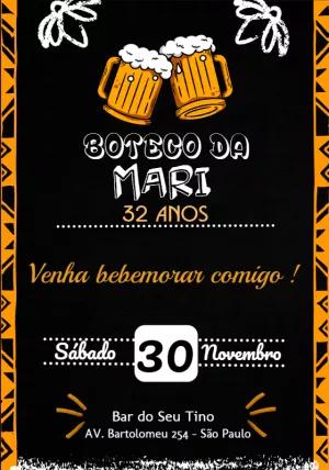 Convite de Aniversário Tema Boteco para Editar Online
