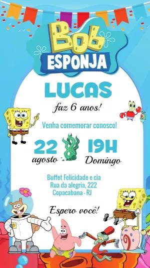 Convite de Aniversário Bob Esponja para Editar Online