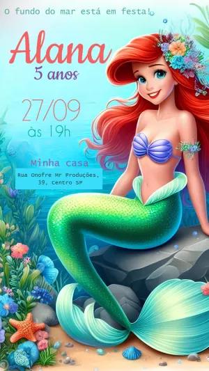 Convite Aniversário Pequena Sereia para Editar Online