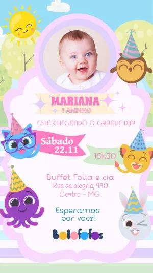 Convite Aniversário Bolofofos com Foto para Editar Online