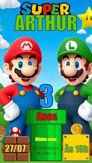 Convite de Aniversário Super Mario Bros para Editar Online