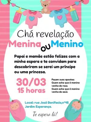 Convite Chá Revelação Varal Baby para Editar Online