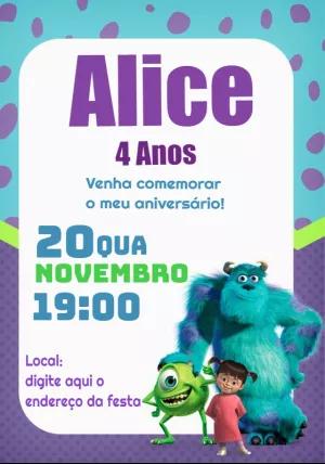 Convite de Aniversário Monstros S.A. para Editar Online