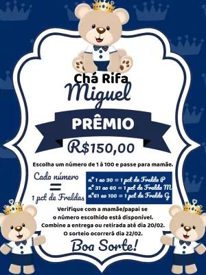 Convite Chá Rifa Ursinho Príncipe para Editar Online