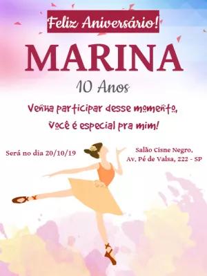 Convite de Aniversário Bailarina Delicado para Editar Online