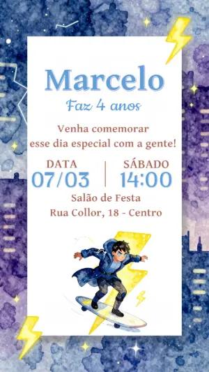 Convite Digital Aniversário Menino Super Poderes e Skate