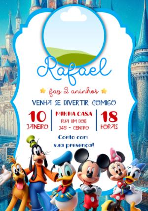 Convite de Aniversário Turma do Mickey com Foto para Editar