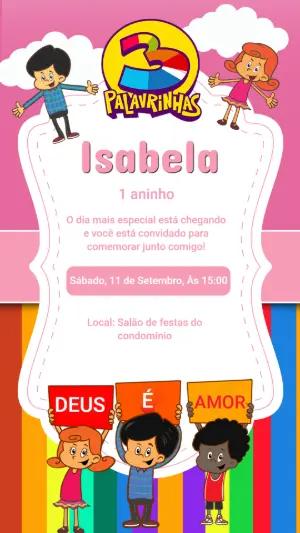 Convite Digital Infantil 3 Palavrinhas Gospel para Editar