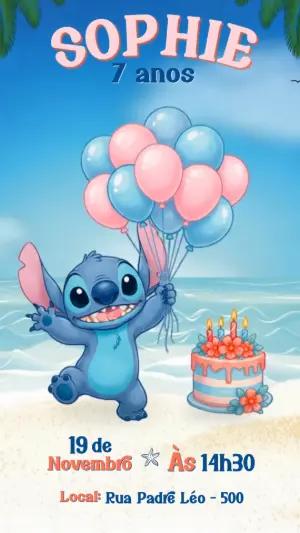 Convite Animado Falante Stitch Ohana para Aniversário Editável