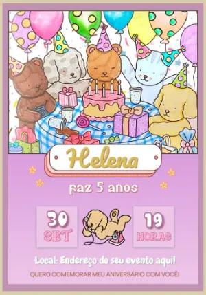 Convite de Aniversário Bichinhos Fofos para Editar Online