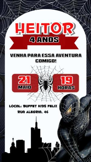 Convite Aniversário Homem Aranha Preto para Editar Online