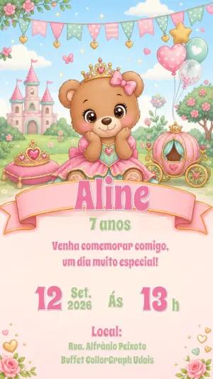 Convite de Aniversário Ursinha Princesa Editável