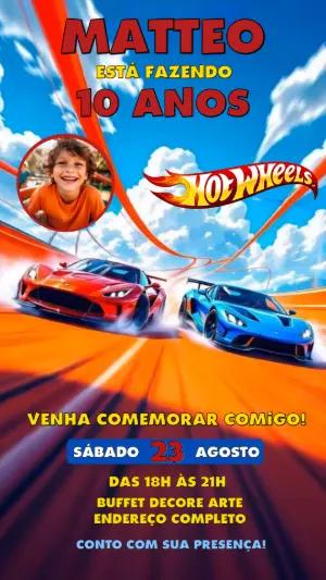 Vídeo Convite de Aniversário Hotwheels com Foto Editável