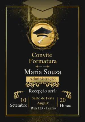 Convite de Formatura Dourado e Preto Elegante para Editar Online