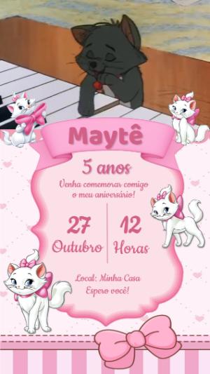 Convite Animado Aniversário Gatinha Marie para Editar Online