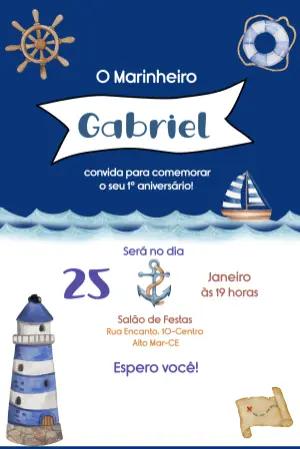 Convite de Aniversário Marinheiro Aquarela para Editar Online