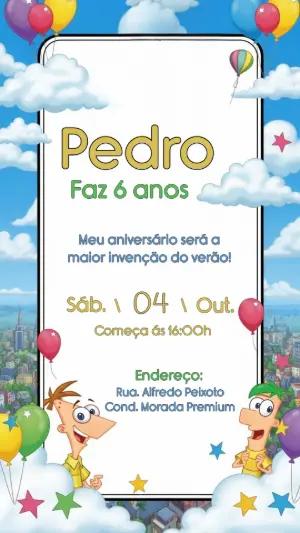 Convite de Aniversário Phineas e Ferb para Editar Online