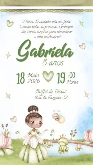 Convite Aniversário Princesa e o Sapo para Editar Online