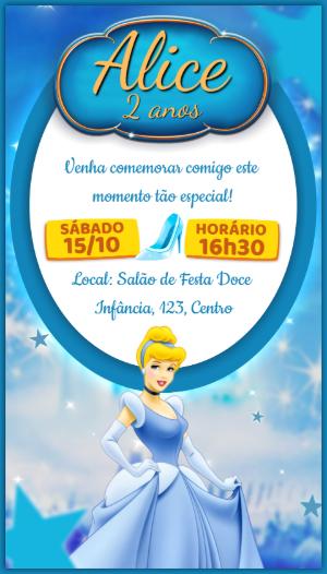 Convite de Aniversário Princesa Cinderela para Editar Online