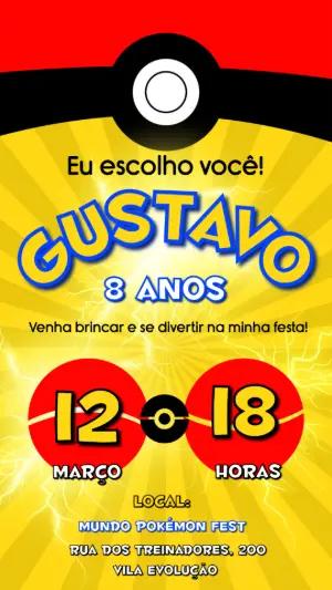 Convite de Aniversário Pokémon para Editar Online