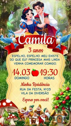 Convite de Aniversário Branca de Neve Clássico para Editar