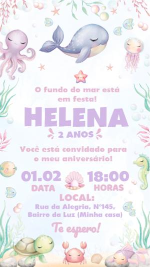 Convite de Aniversário Fundo do Mar Aquarela Editável