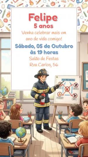 Convite Aniversário Bombeiro Infantil para Editar Online