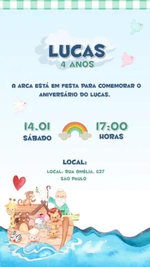 Convite Aniversário Arca de Noé com Animais para Editar Online