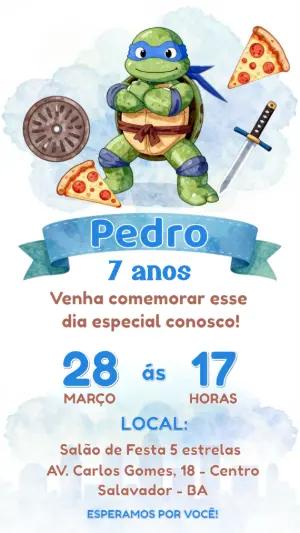 Convite de Aniversário Tartarugas Ninja Aquarela Editável