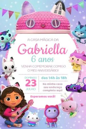Convite de Aniversário Casa Mágica da Gabby Editável