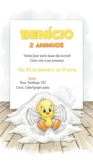 Convite Aniversário Piu Piu Baby Looney Tunes para Editar