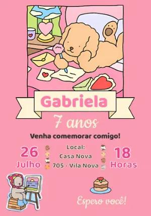 Convite Aniversário Cachorrinho Fofo Estilo Desenho para Editar