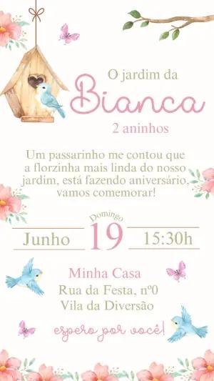 Convite de Aniversário Jardim Encantado Aquarela Editável