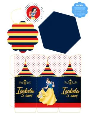 Centro de Mesa Branca de Neve Editável para Festa Infantil