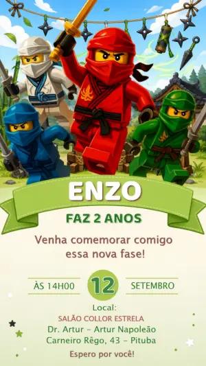 Convite de Aniversário Lego Ninjago para Editar