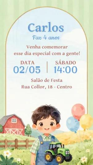 Convite de Aniversário Fazendinha Aquarela para Editar