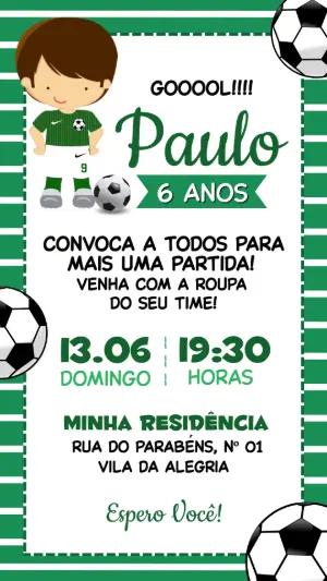 Convite Digital Futebol Aniversário de Menino Editável