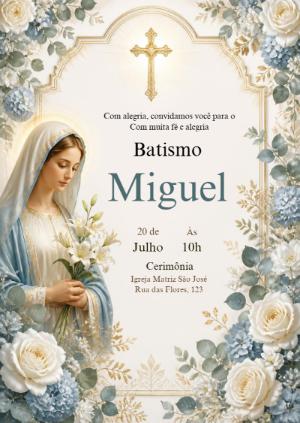 Convite de Batismo com Nossa Senhora para Editar Online