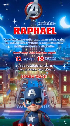 Convite de Aniversário Vingadores Baby Editável com Capitão América
