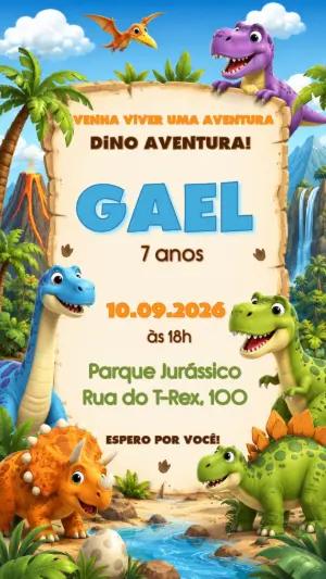 Convite de Aniversário Dinossauros Editável