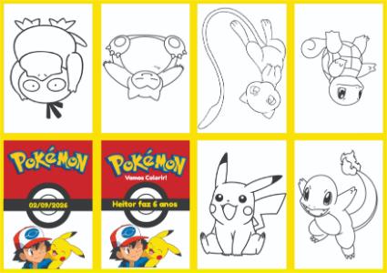 Livrinho de Colorir Pokémon para Aniversário Infantil Editável