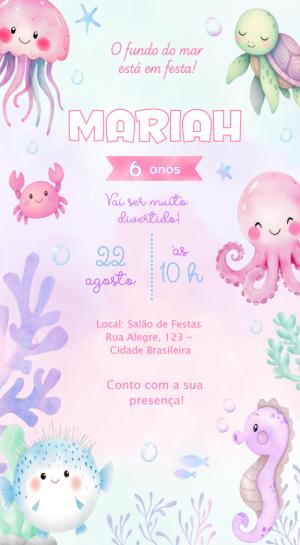 Convite Aniversário Infantil Fundo do Mar Aquarela Editável
