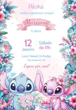 Convite Digital Aniversário Infantil Stitch e Angel Editável