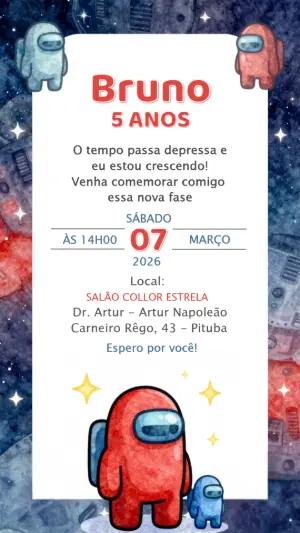 Convite de Aniversário Among Us no Espaço Modelo Editável