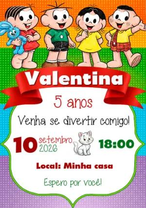 Convite de Aniversário Turma da Mônica Colorido para Editar