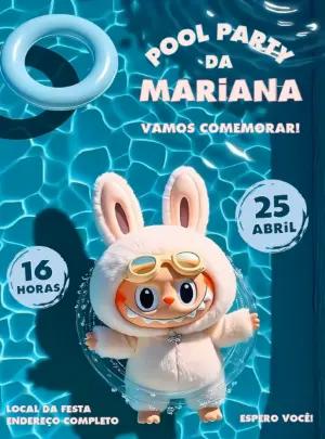 Convite de Aniversário Pool Party Labubu para Editar Online