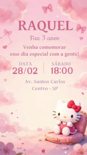 Convite de Aniversário Hello Kitty Rosa Fofo para Editar